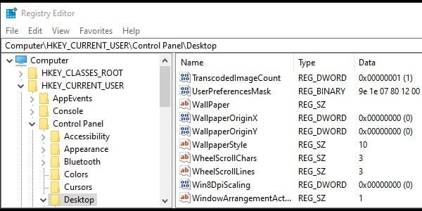 Open Desktop Directory - Registry Editor