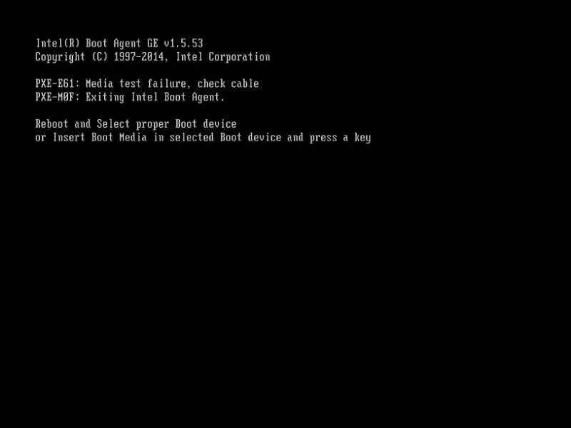 PXE-e61 Media test failure check cable