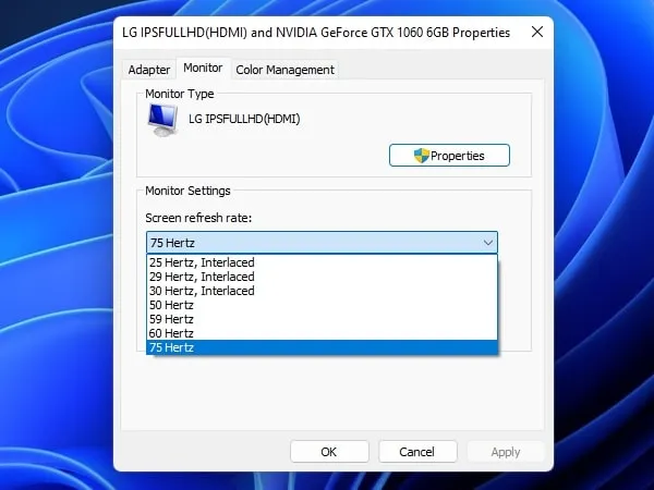 Change Monitor Refresh Rate in Windows 11