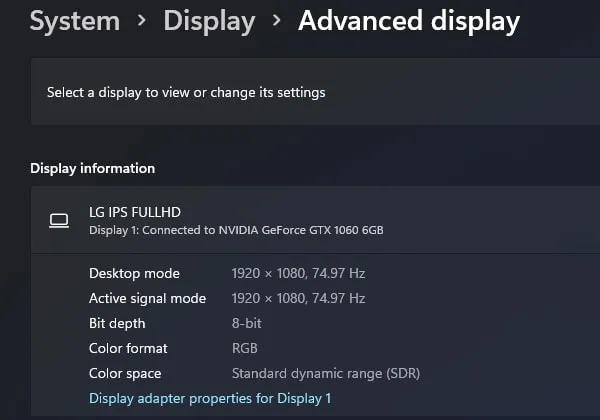 Check Windows 11 Monitor Refresh Rate