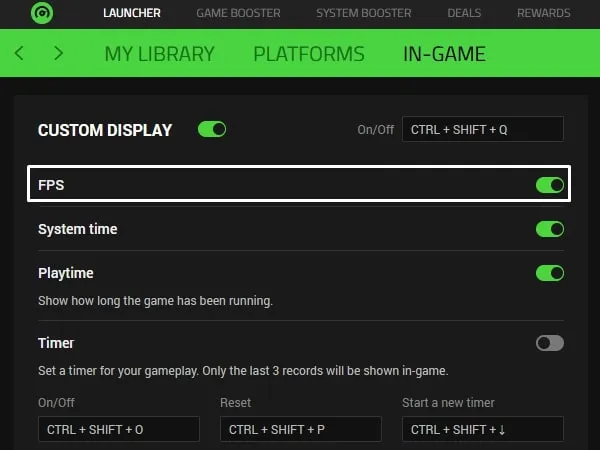 Enable FPS in Razer Cortex