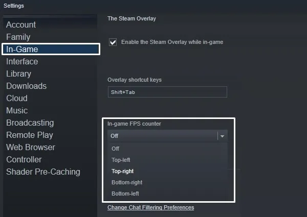 Enable In Game FPS Counter in Steam