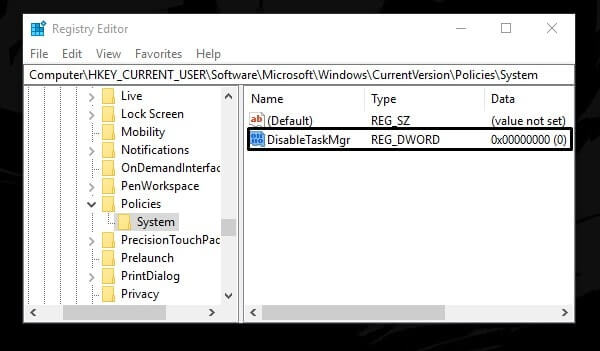 Enable Task Manager using Windows Registry