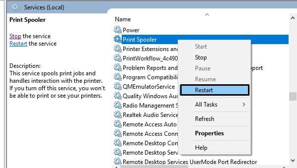 Restart Print Spooler Service