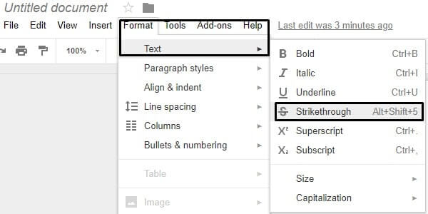 Strikethrough using Google Docs