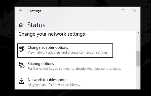 Change Adapter Settings - No Internet Secured