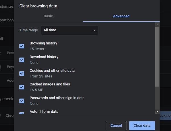 Clear Data - Google Chrome Web Browser