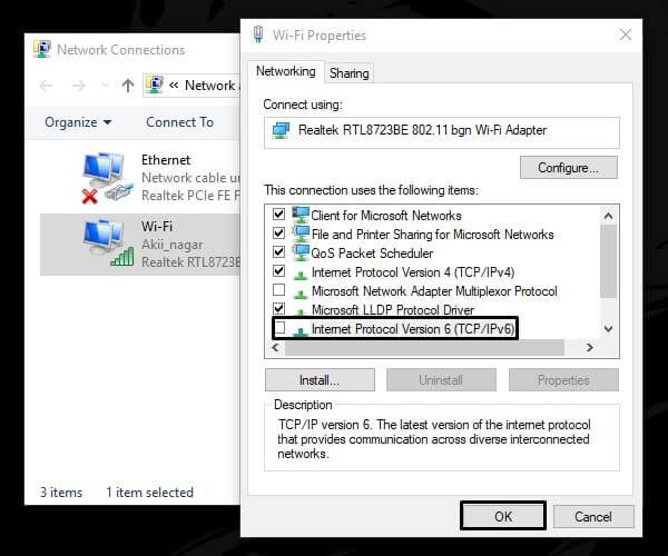 Disable Internet Protocol - IPv6