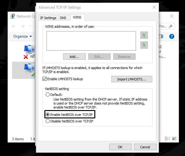 Enable NetBIOS over TCP IP