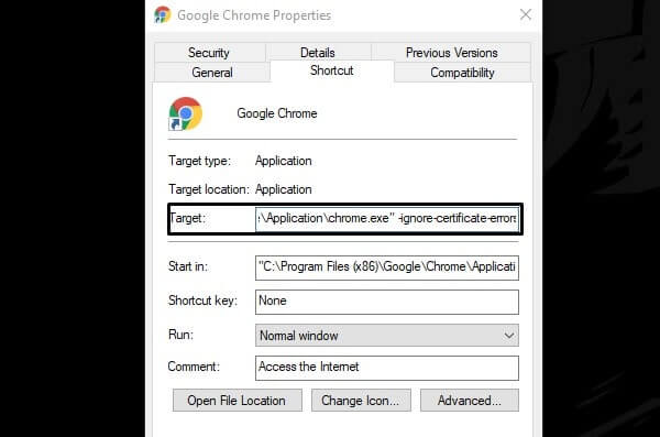 Ignore certificate error