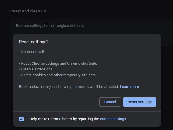 Reset Chrome Settings