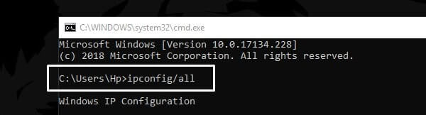 ipconfig all command