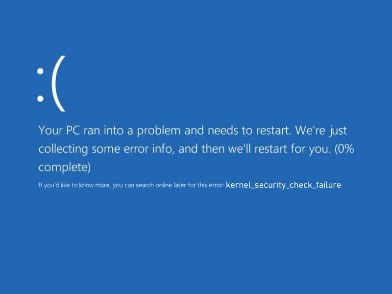 kernel security check failure Windows 10