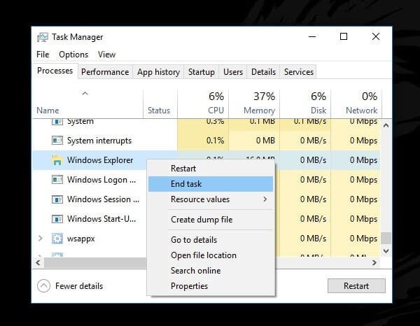 End Windows Explorer Task