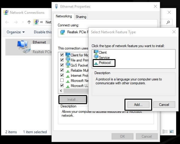 Ethernet doesn't have a valid IP configuration - Reinstall TCP IP