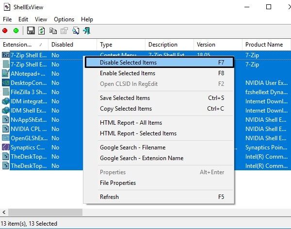 Disable Windows Explorer Extensions