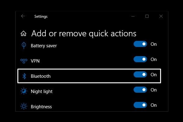Add or remove quick actions - Bluetooth