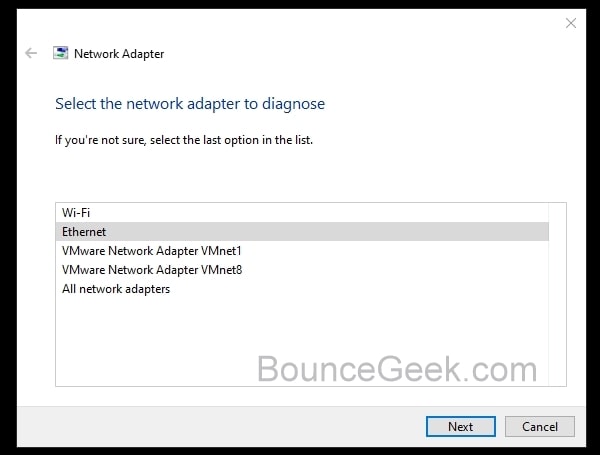 Network Adapter Troubleshooter Windows 10