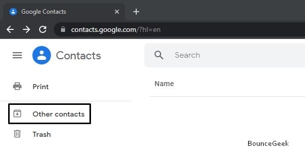 Other Contacts open complete email list