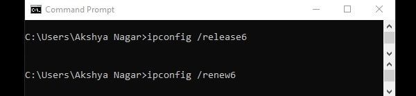 Release and Renew IPv6