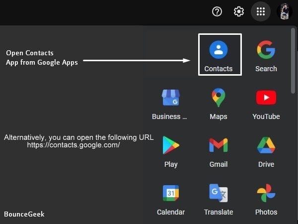 Select Contacts App from Google Apps