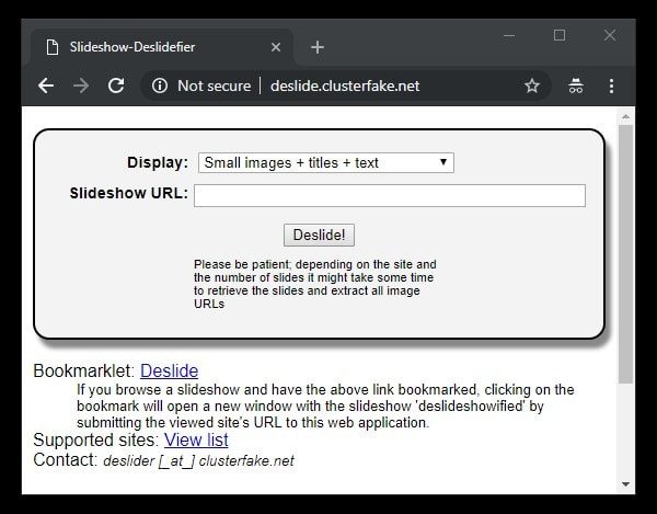 Slideshow Deslidefier