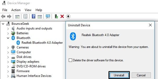 Uninstall Bluetooth Driver