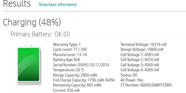 HP laptop battery health check