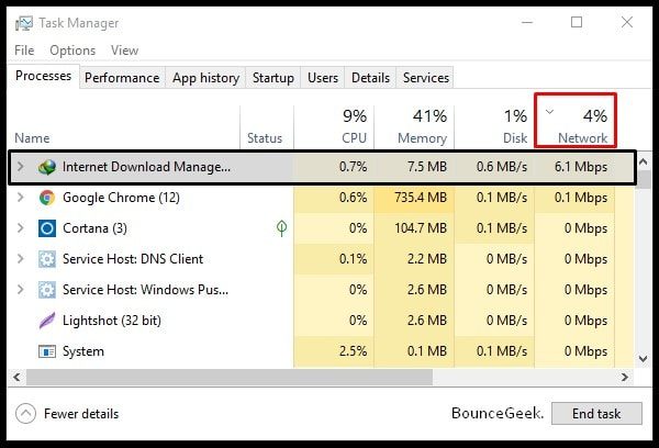 Network Usage Task Manager