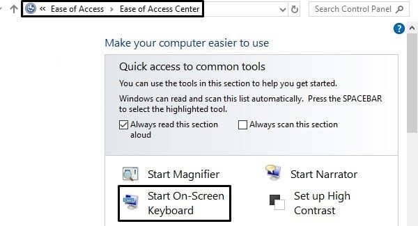 Start On-Screen Keyboard - Laptop Keyboard not working