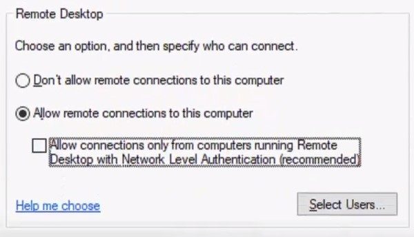 Allow Remote Connections to this Computer