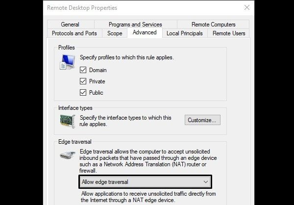 Allow edge traversal - Remote Desktop