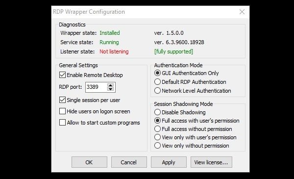 RDP Wrapper Configuration