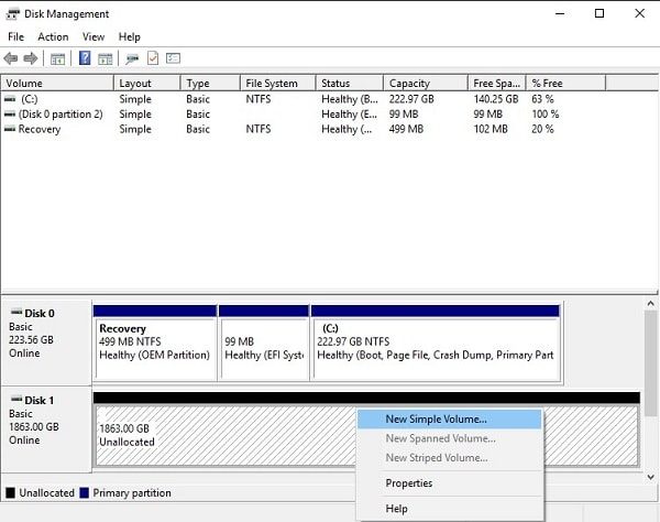 Allocate Disk Space - New Simple Volume