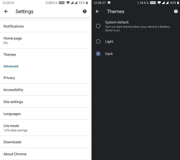 Chrome Dark Theme - Settings Themes