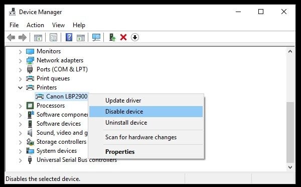 Disable Printer Driver