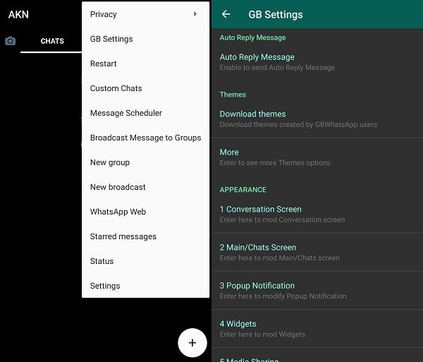 GB Settings - WhatsApp Dark Theme