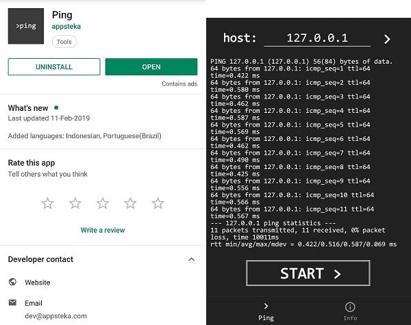 Loopback Ping Test in Andorid