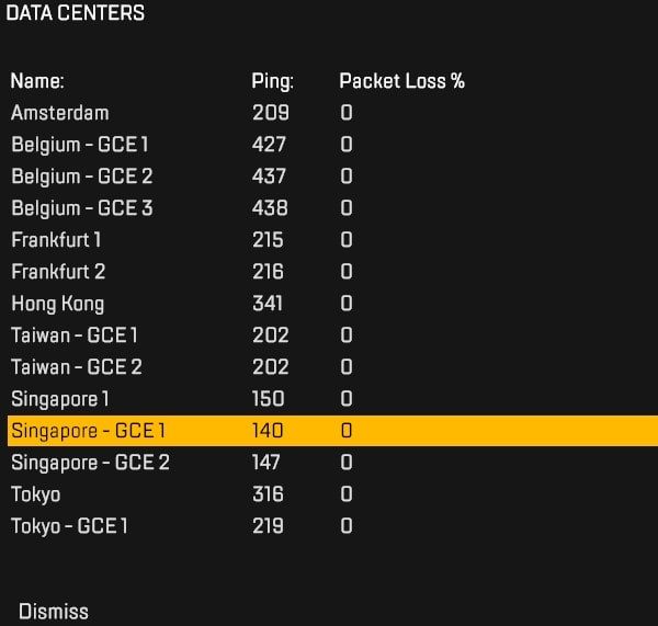 Select Server in Apex Legends