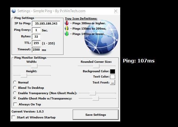 Simple Ping Settings