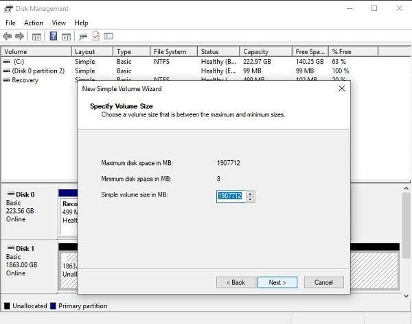 Specify Volume Size of Hard Drive