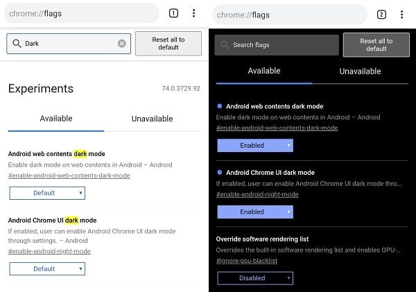 Activate Google Chrome Dark Mode on Android