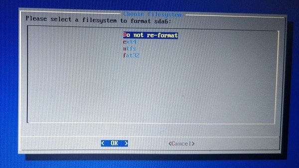 Choose File System and format