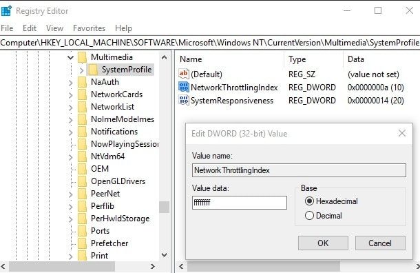 Disable Network Throttling