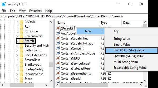 Create DWORD (32-bit) Value in Search Registry