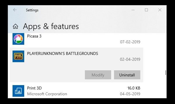 Uninstall PLAYERUNKNOWN'S BATTLEGROUNDS