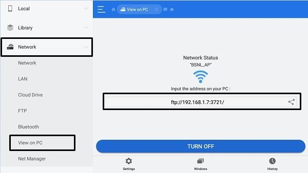 ES File Explorer - FTP Address