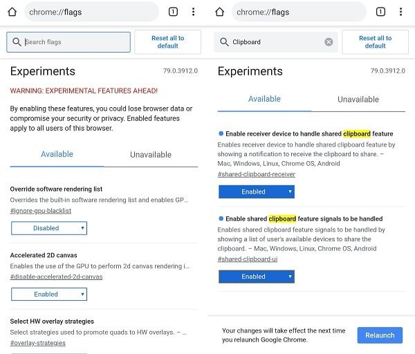 Chrome Canary Android Clipboard Feature - Sync