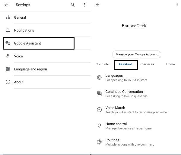 Google Assistant Settings in Google App