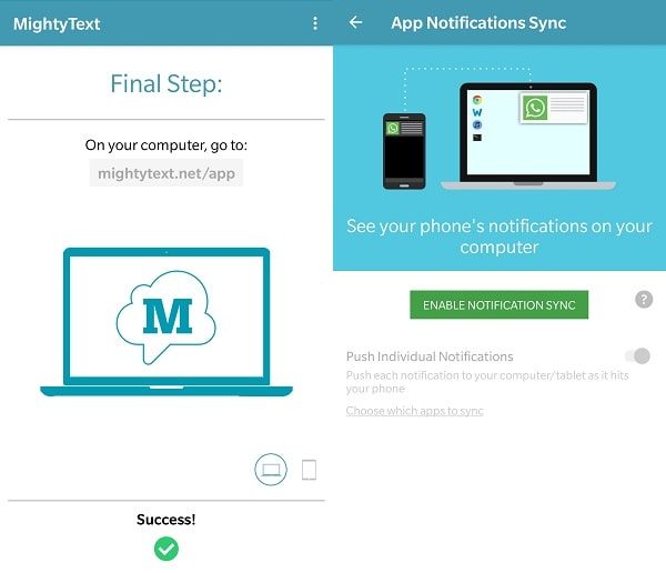 Enable Notification Sync - MightyText Pushbullet Alternative